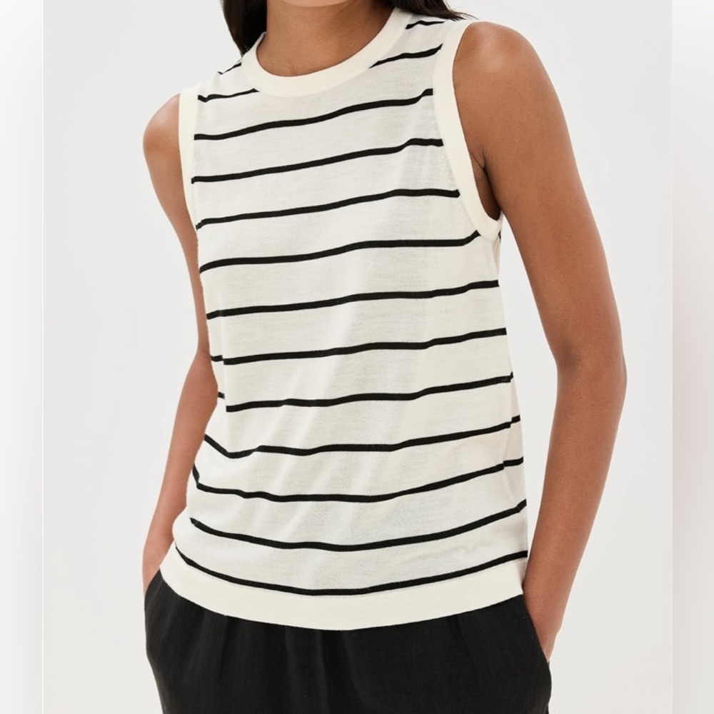 Jenni Kayne Cream and Black Striped Sleeveless Knit Tank